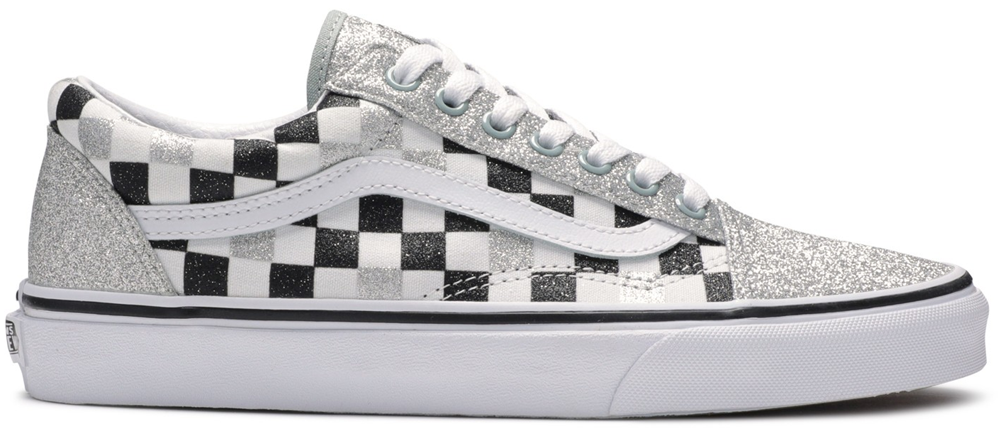 vans old skool silver & white glitter skate shoes