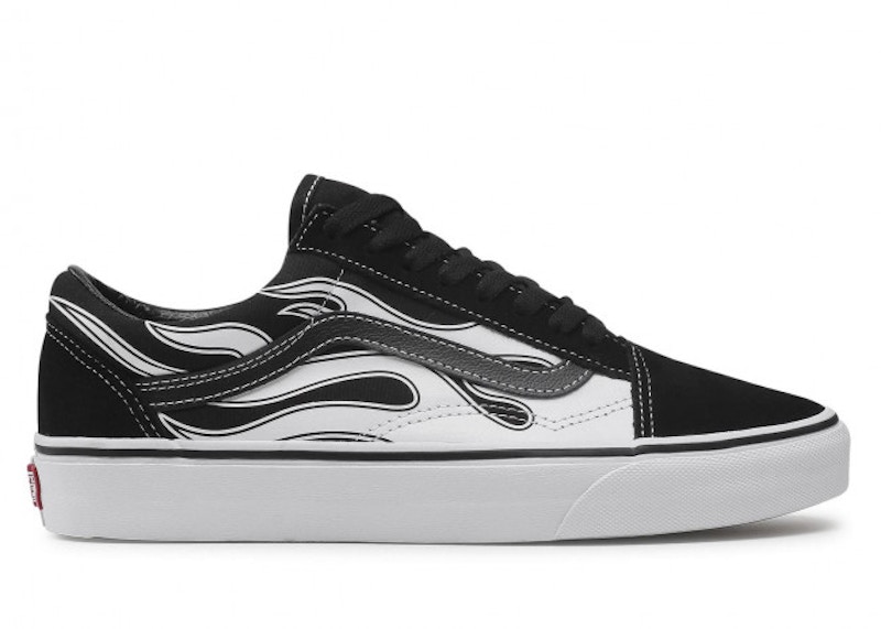 flame black and white vans