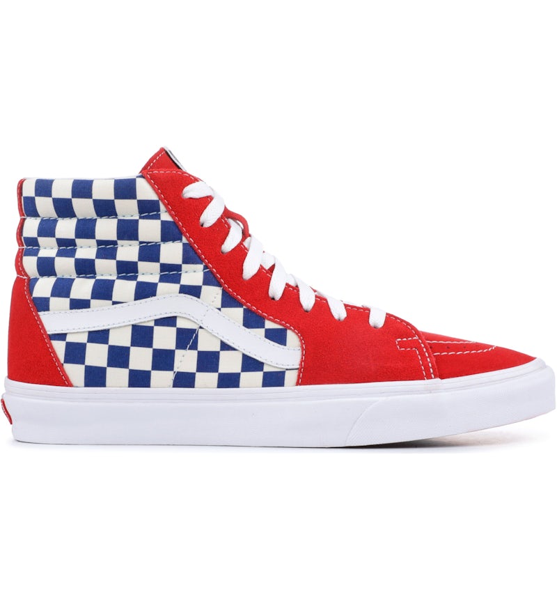 Red high top checkerboard vans discount