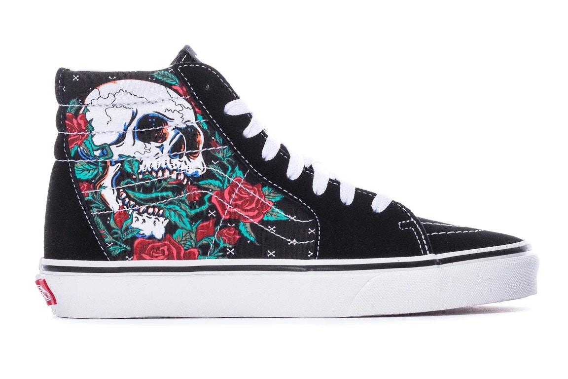 Click to view more detailed imagery on our partner's website Pre-owned Vans Sk8-hi Rose Skulls In Black/true White