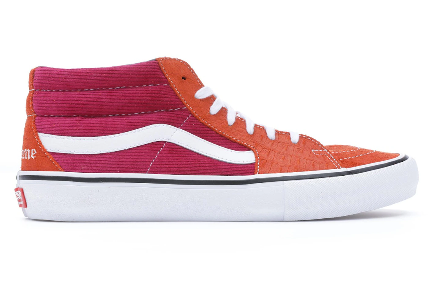 Vans Sk8 Mid Supreme Croc Corduroy Fuchsia Homme Style sneakers FR