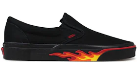 Black slip on vans with pink flames cheap