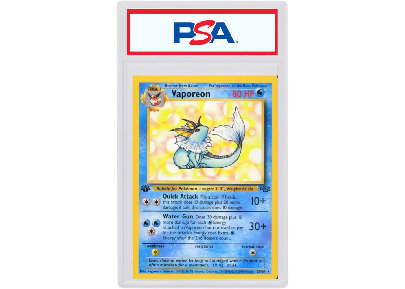 Vaporeon 1999 Pokemon TCG Jungle 1st Edition #28/64 (PSA or BGS Graded) - 1999 - US Vaporeon 1999 Pokemon TCG Jungle 1st Edition #28/64 (PSA or BGS Graded) - 1999 - US
