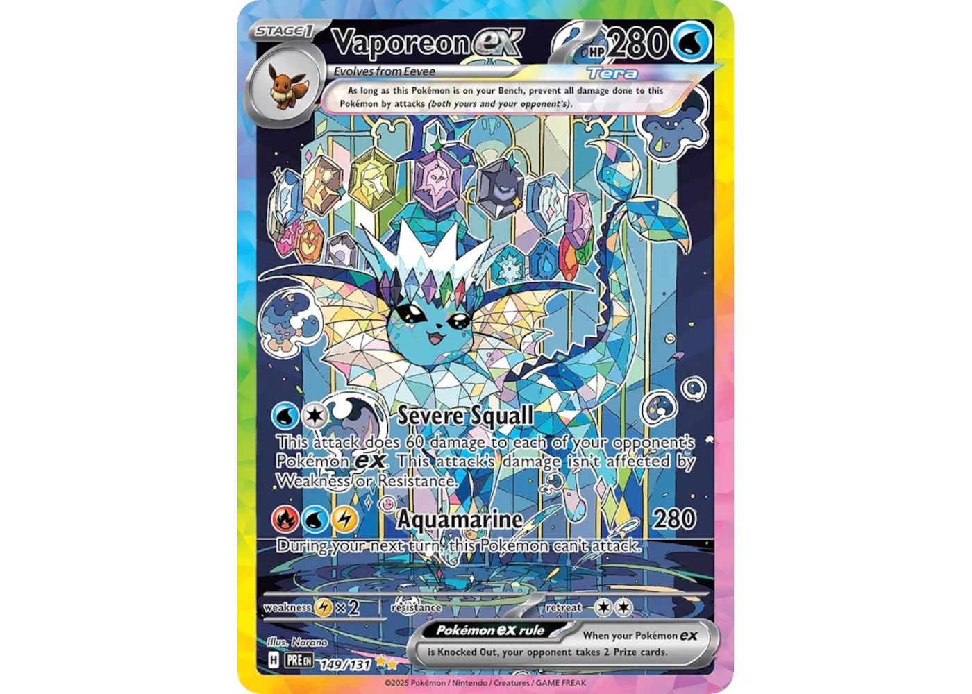 Vaporeon ex 2025 Pokmon Scarlet & Violet Prismatic Evolutions Special Illustration Rare 149/131 Ungraded - 2025 - US Vaporeon ex 2025 Pokmon Scarlet & Violet Prismatic Evolutions Special Illustration Rare 149/131 Ungraded - 2025 - US