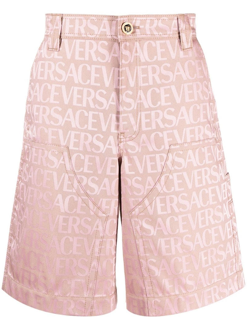 Pre-owned Versace Men's Allover Jacquard Bermuda Shorts In Pink