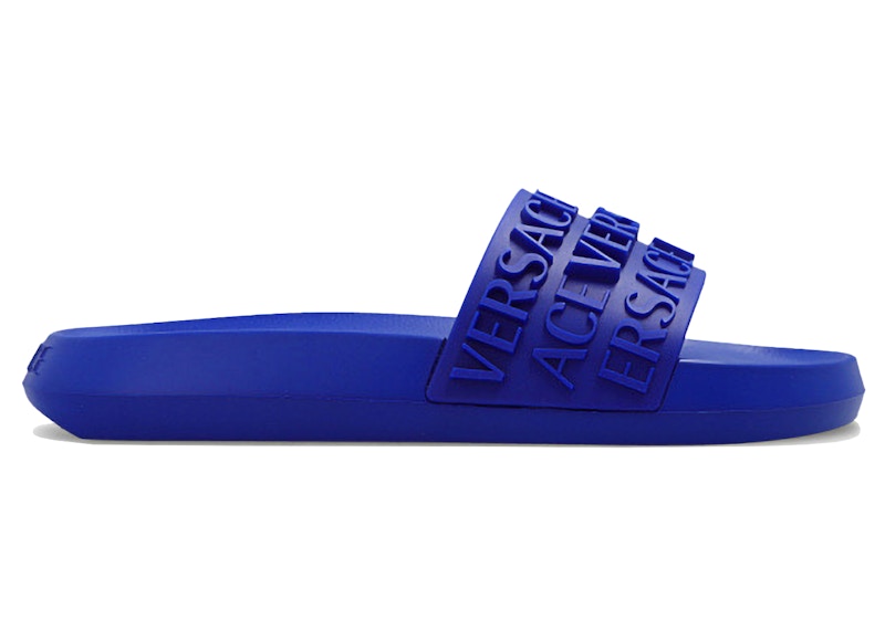 Pre-owned Versace Men's Allover Logo Slides Sneakers In Blue