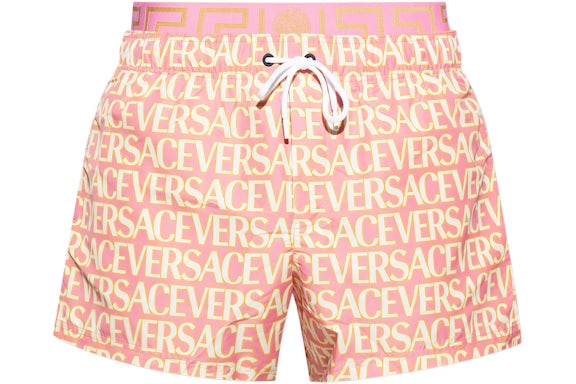Versace Allover Logo Swim Shorts Pink