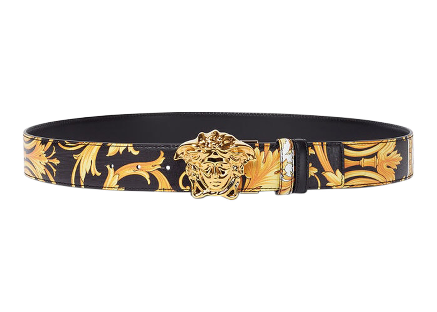 Versace Barocco Reversible Leather Belt Black/Yellow/Gold-tone
