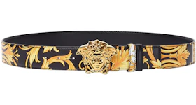 Versace Barocco Reversible Leather Belt Black/Yellow/Gold-tone