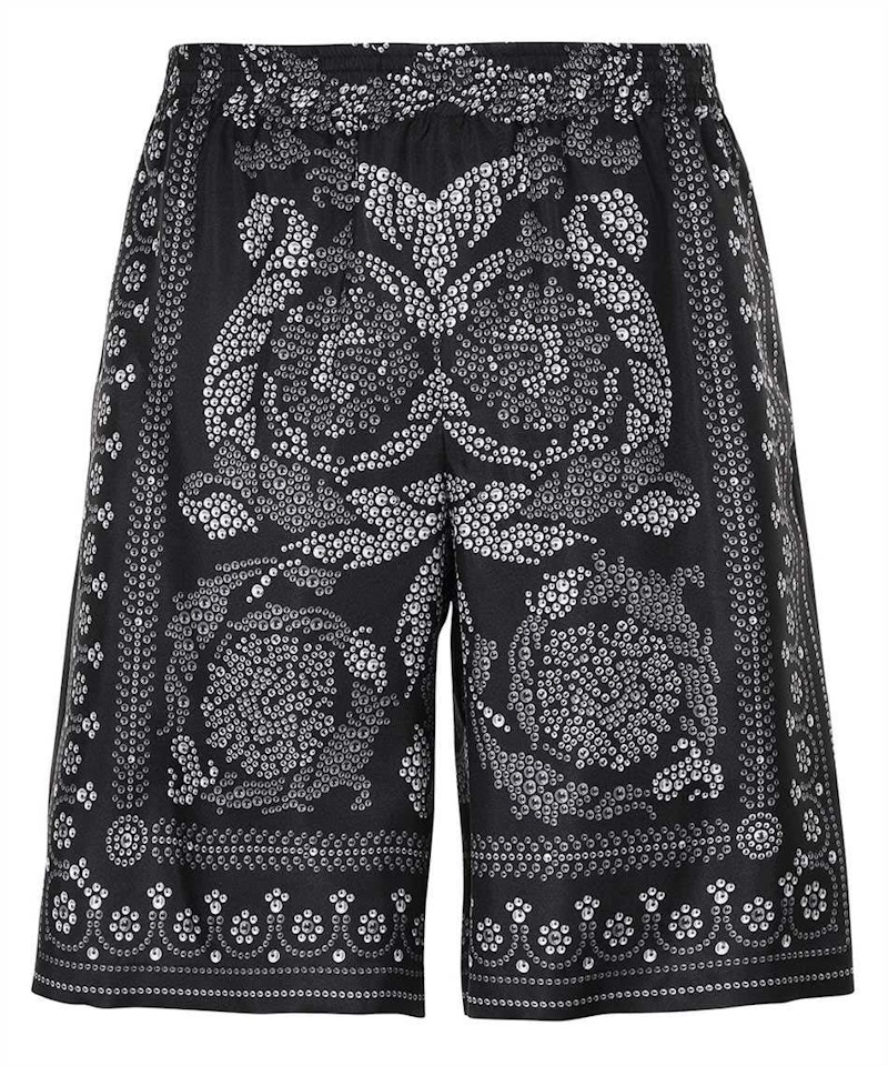 Pre-owned Versace Men's Baroque Silk Shorts In Black