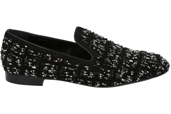 Versace Perlenverzierte Pantoffeln Schwarz Wildleder