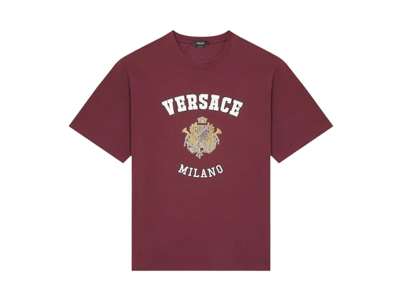 Pre-owned Versace Men's Bordeaux Milano College Tee Shirt In Purple