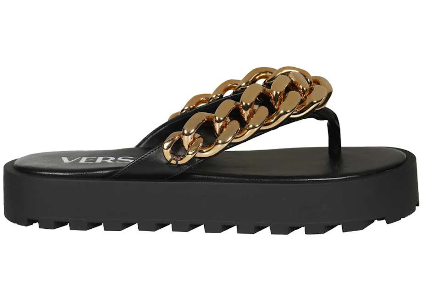 Versace Chain Leather Sandal Black (Women's) - 1003336-DVT2P-1B00V - US