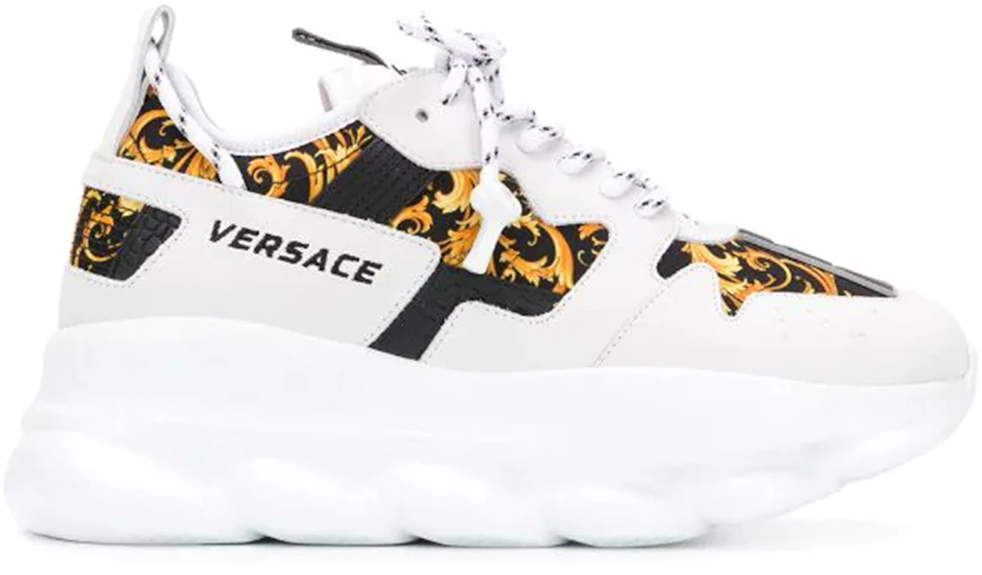 new VERSACE Chain Reaction gold barocco twill yellow blue suede