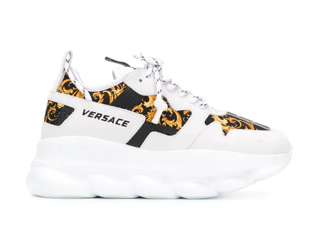 Pre-owned Versace Chain Reaction 2 Barocco Print White Black Yellow (women's) In White/black/yellow