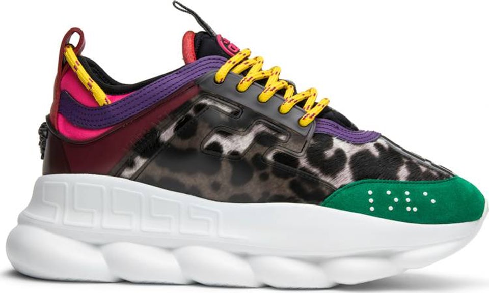 Versace Multicoloured Chain Reaction Leopard Print Leather Sneakers for Men