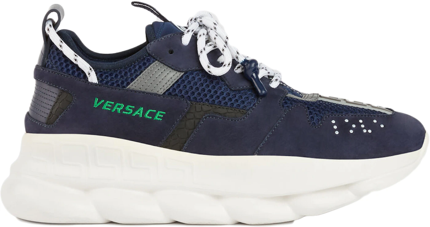 Versace Chain Reaction 2 Sneakers in Blue Suede and Mesh Leather