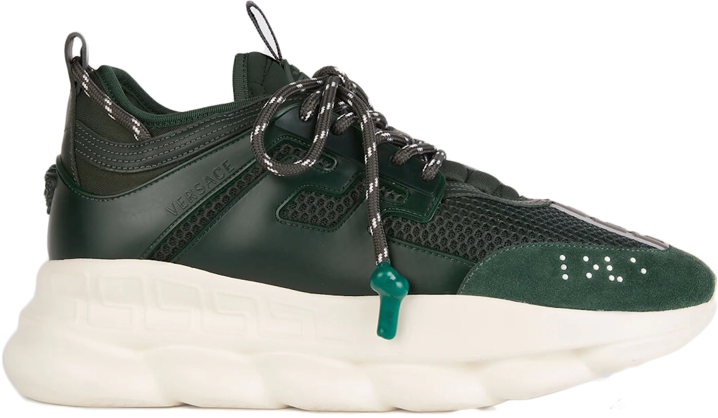 Versace Men's Chain Reaction Greek Key-print Sneakers In Green