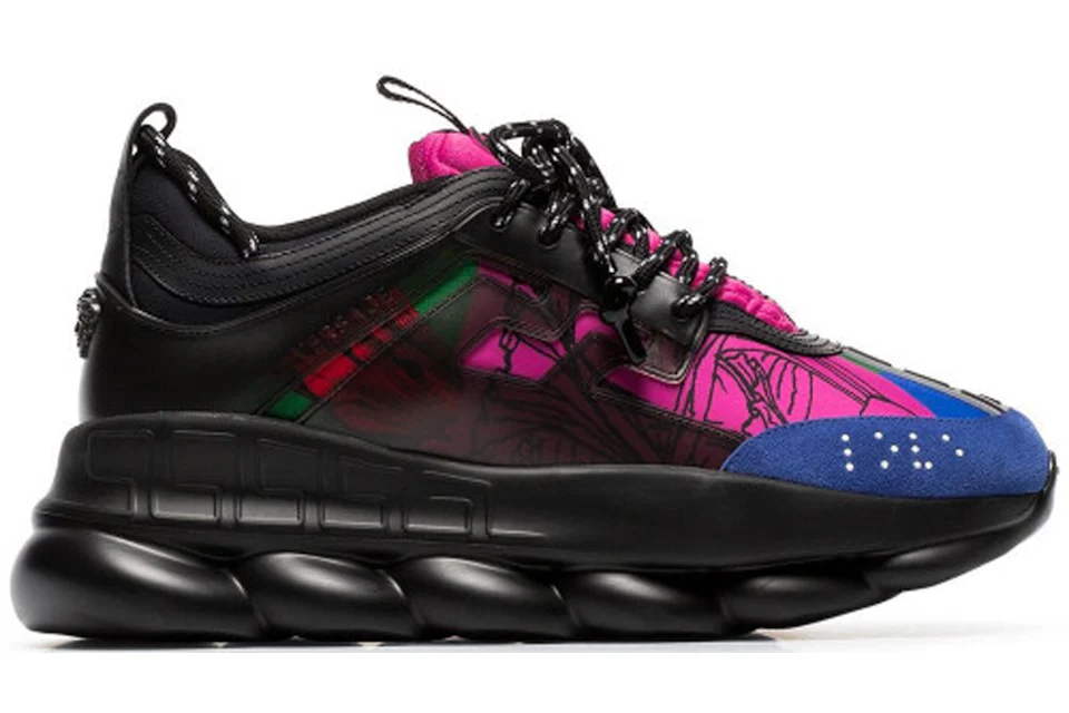 Versace Chain Reaction Black Multi Color Rubber Suede Men s