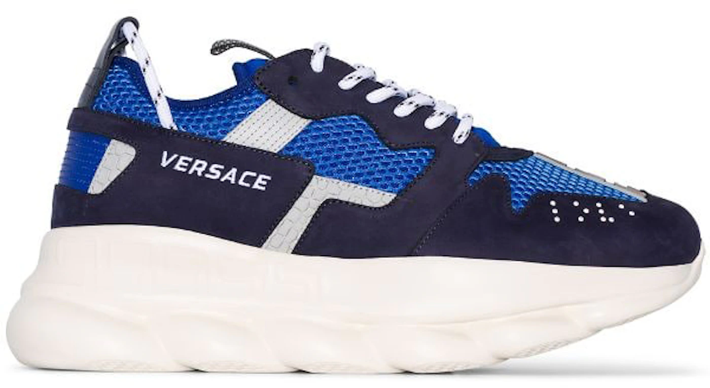 new VERSACE Chain Reaction Bluette 2 white mesh suede chunky sneaker EU38  US5 For Sale at 1stDibs