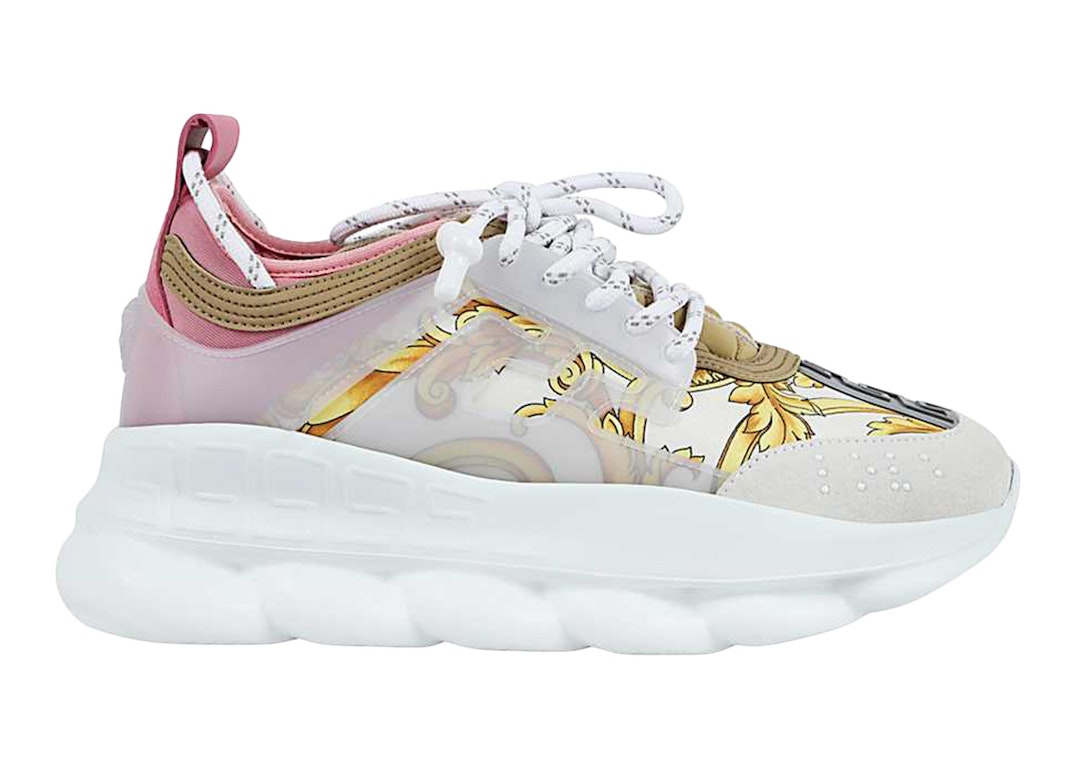 Pre-owned Versace Chain Reaction White Pink Yellow Barocco (women's) In White/pink/yellow Barocco