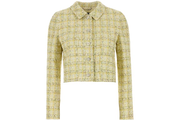 Versace Cotton Mix Fancy Tweed Informal Jacket Ya Peridot/White