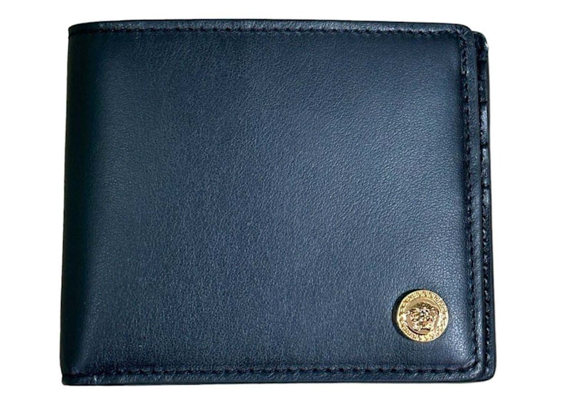 Pre-owned Versace Women's Embedded Medusa Accents Wallet In Black