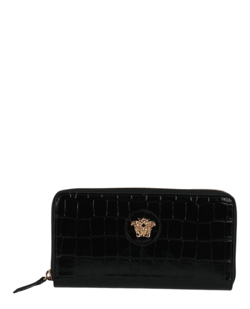 Pre-owned Versace Women's  Embossed La Medusa Wallet In Black