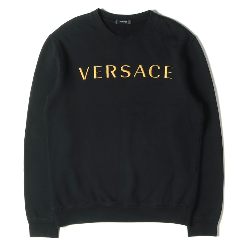 Pre-owned Versace Men's Embroidered Logo Sweatshirt In Black