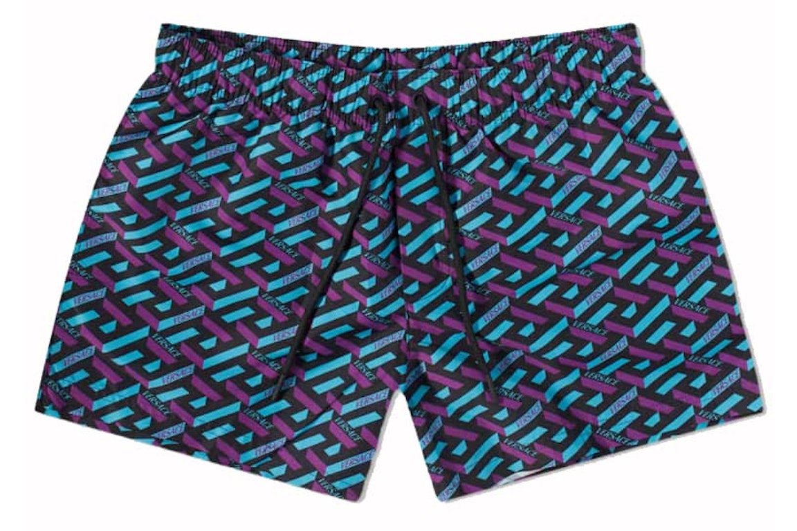 Pre-owned Versace Geometric Print Swim Shorts Blue/purple
