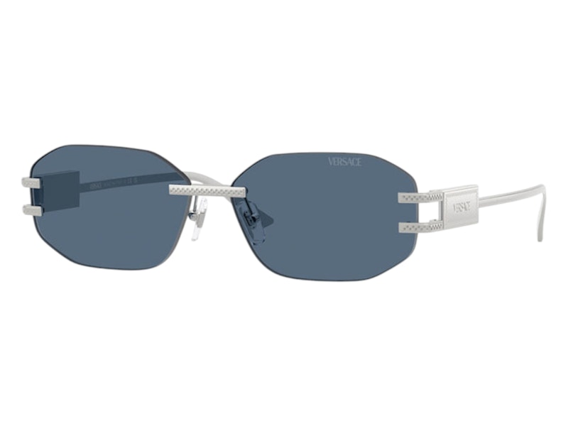 Pre-owned Versace Women's Geometric Sunglasses Deep Blue In Silver (ve2274 100080)