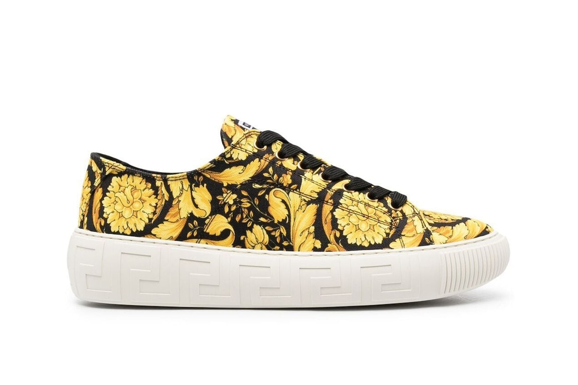 Pre-owned Versace Greca Barocco Print Low Top Yellow Black White In Yellow/black/white