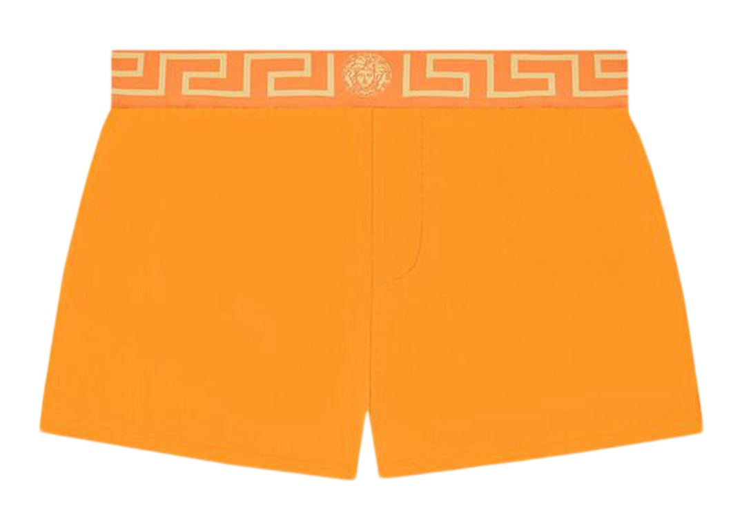 Pre-owned Versace Greca Border Swim Shorts Orange