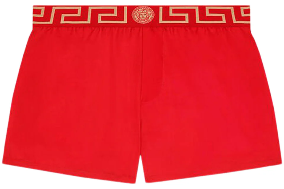 Versace Greca Border Swim Shorts Red