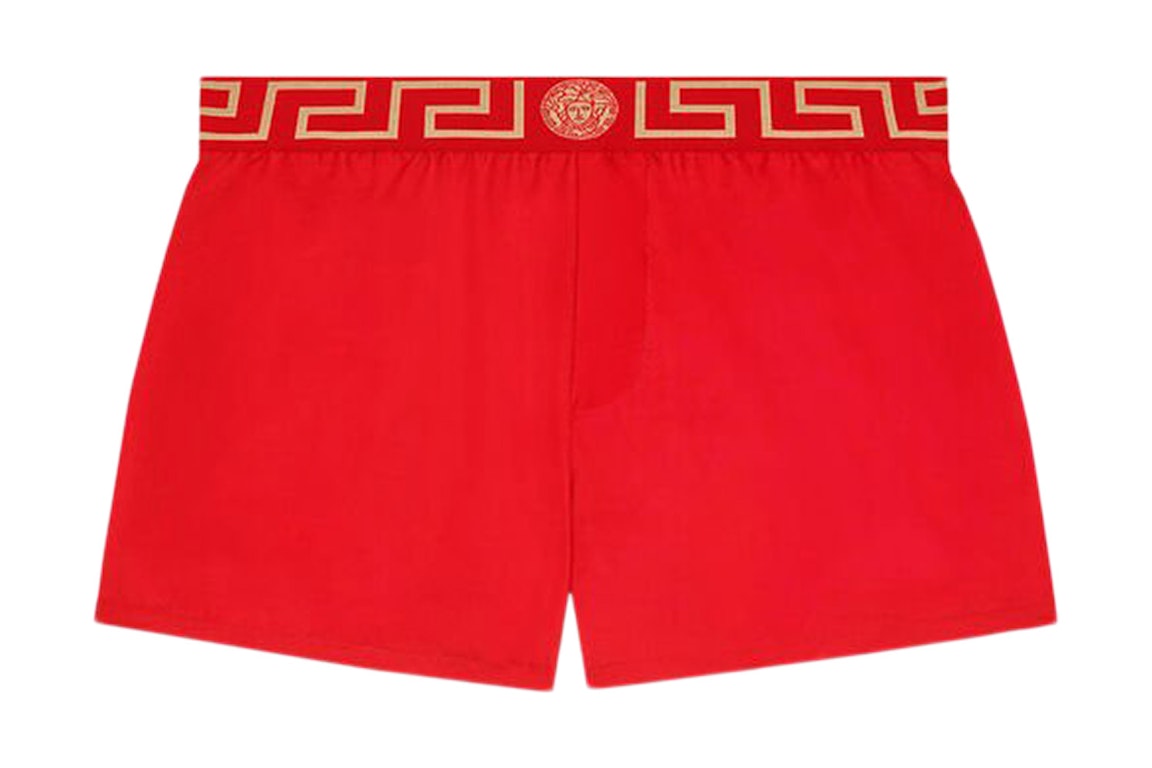 Pre-owned Versace Greca Border Swim Shorts Red