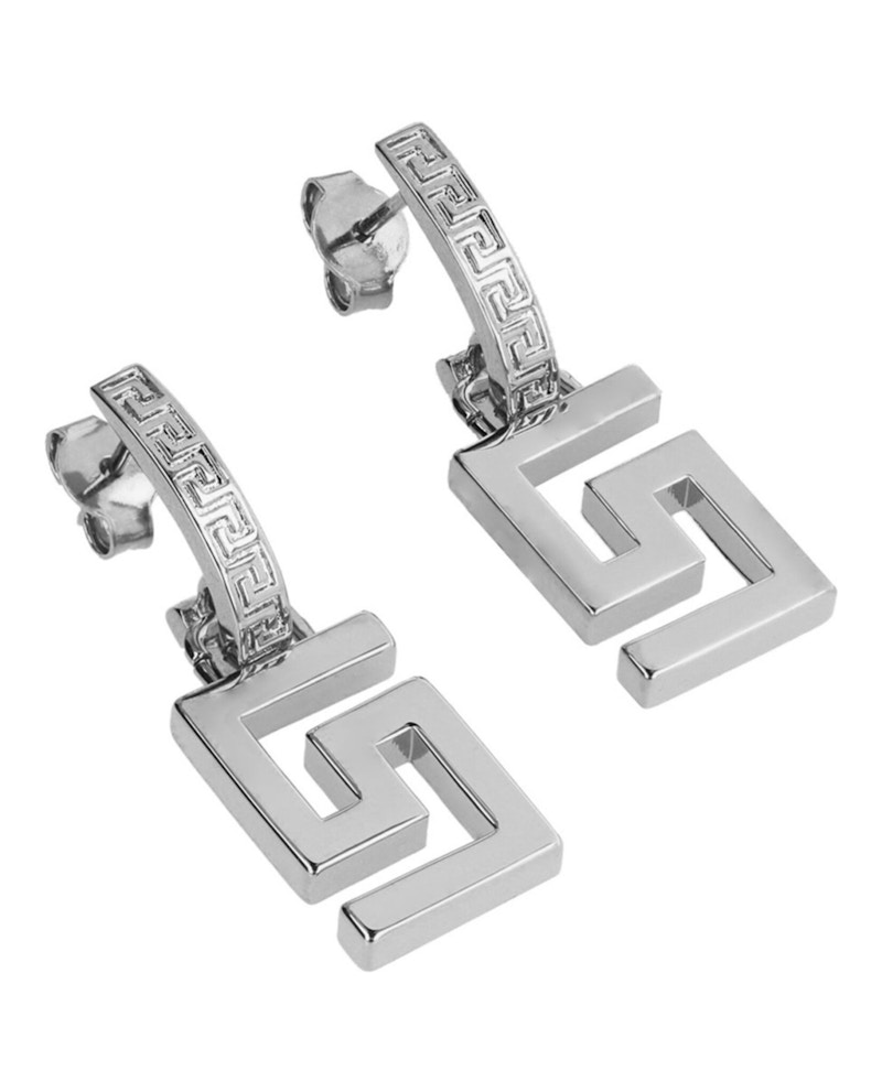 Versace Greca Drop Earrings Silver