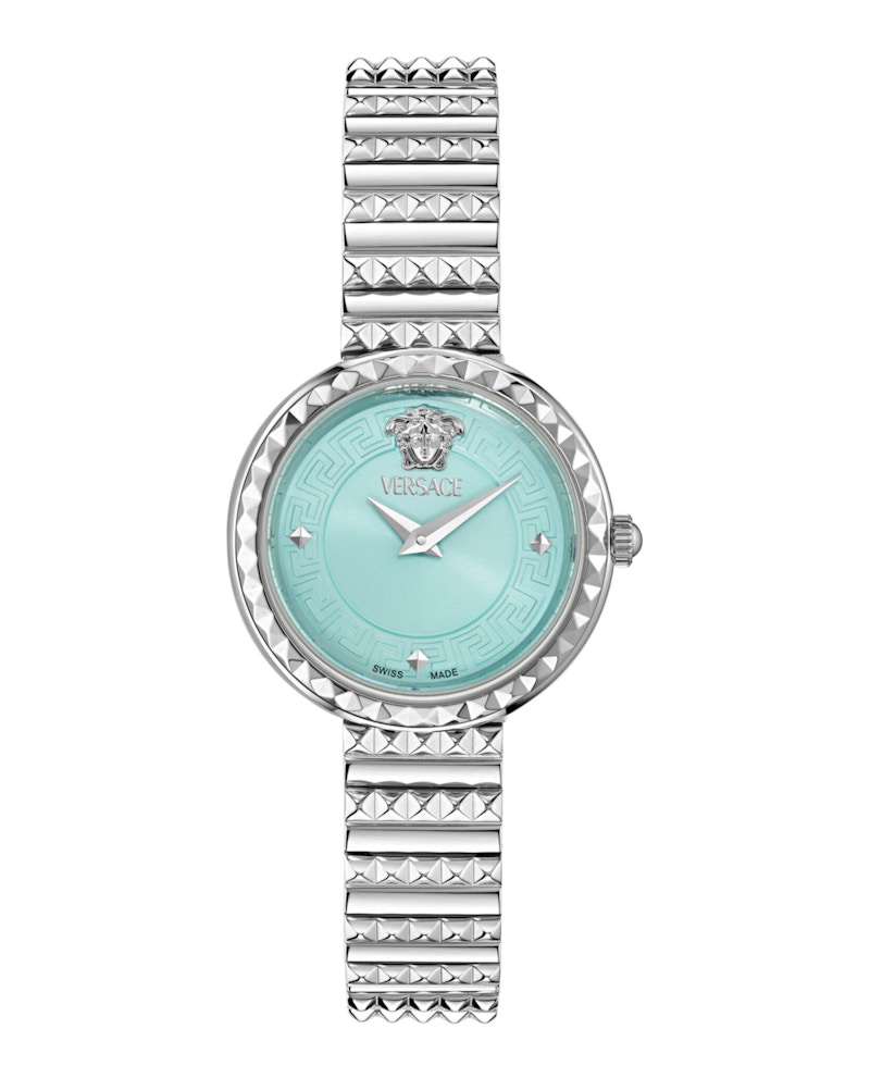 Pre-owned Versace Women's Greca Goddess Petite Bracelet Vedfa0224 Watch In Stainless Steel In Silver