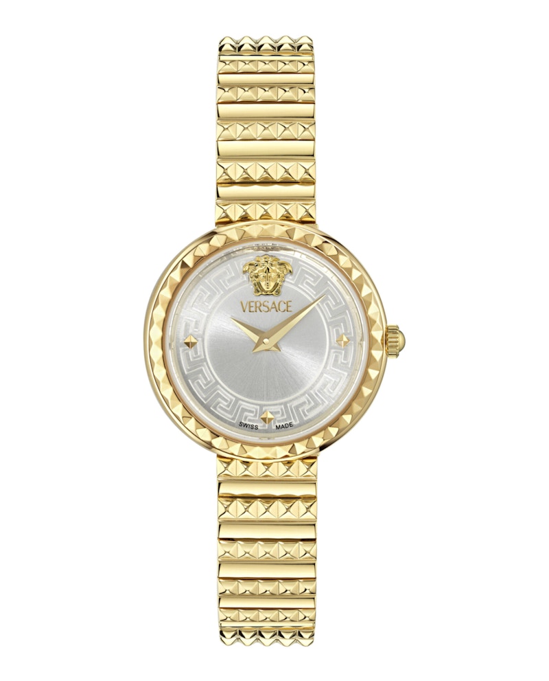 Pre-owned Versace Women's Greca Goddess Petite Bracelet Vedfa0324 Watch In Stainless Steel In Silver