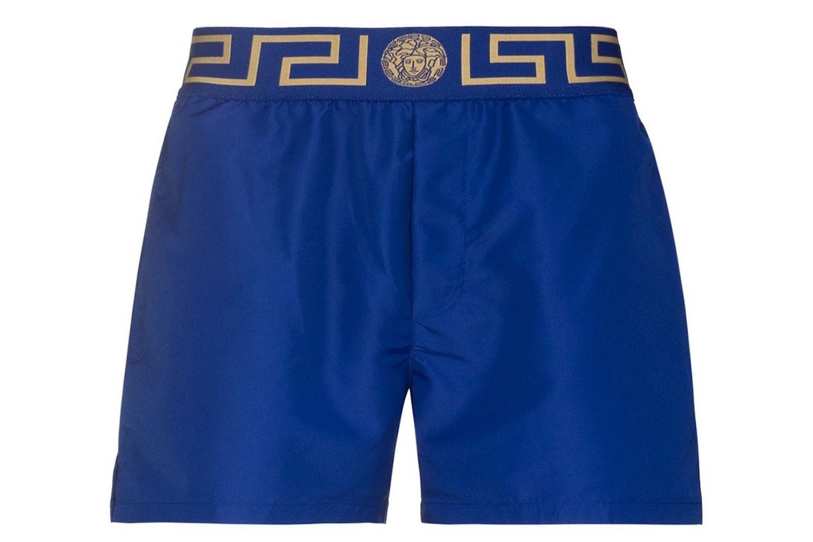 Pre-owned Versace Greca Key Swim Shorts Royal Blue