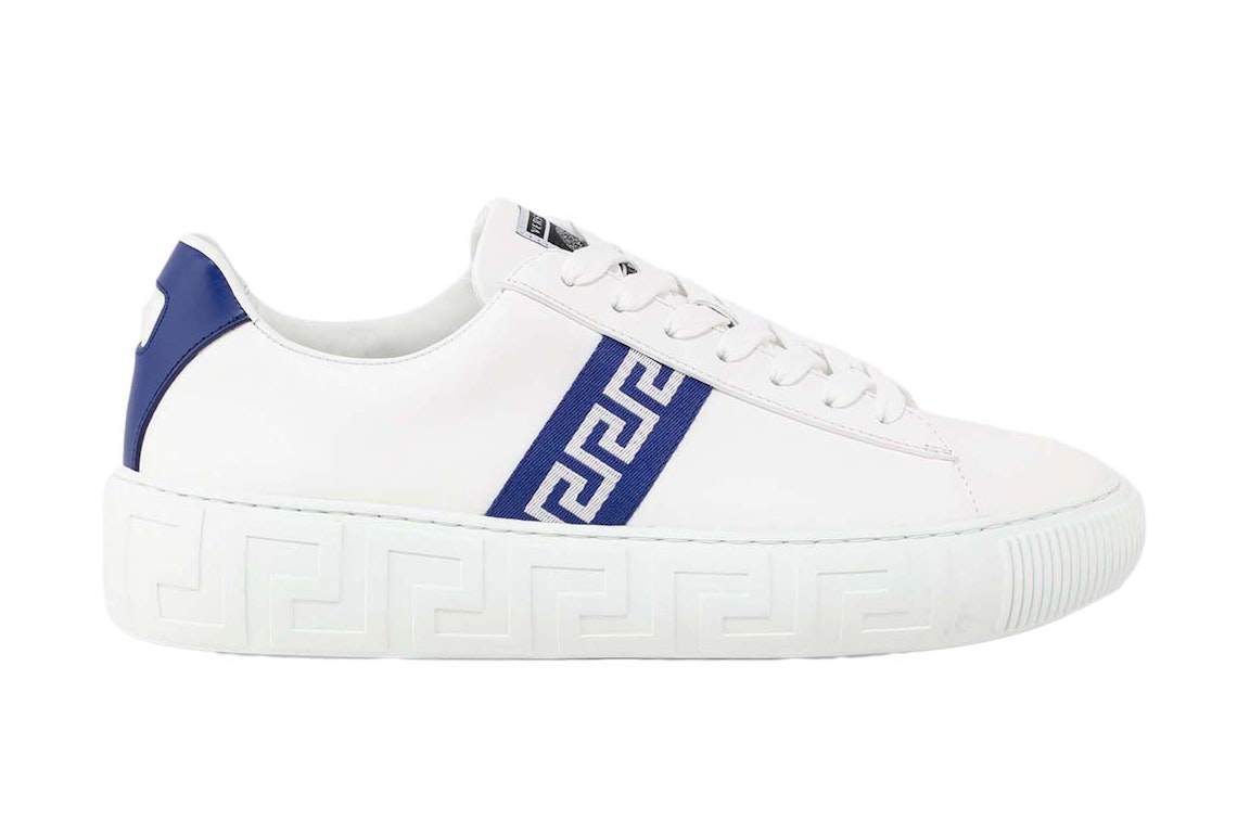 Pre-owned Versace Greca Lace-up Sneakers White Blue In White/blue