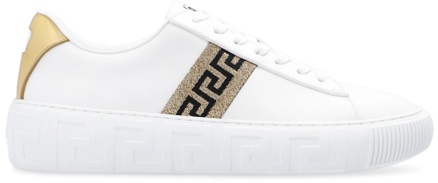 Versace Greca Leather Sneaker White Gold (Women's) - 1004184 1A01759 ...