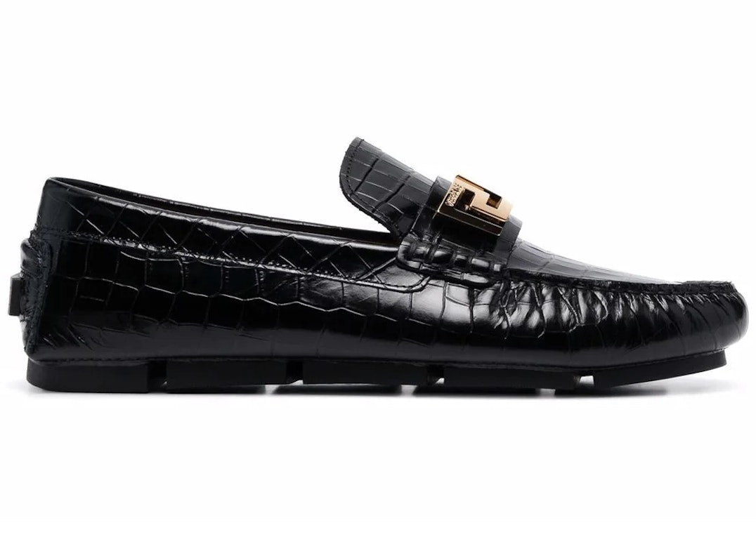 Pre-owned Versace Greca Loafer Croc Black