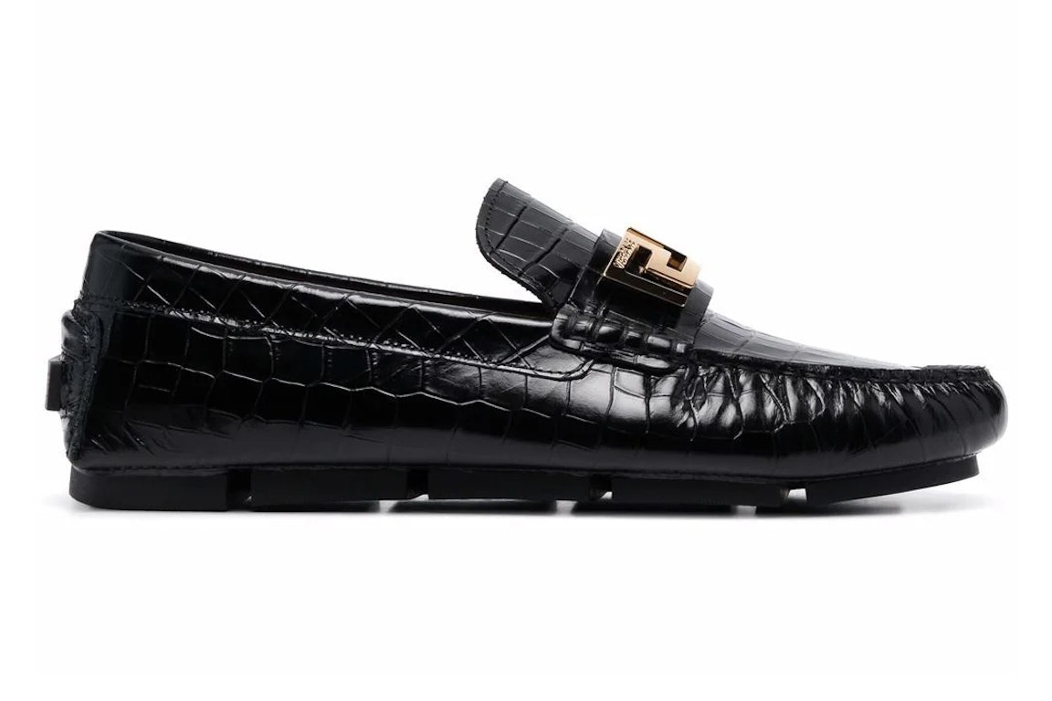Pre-owned Versace Greca Loafer Croc Black