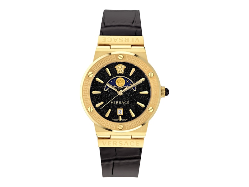 Pre-owned Versace Women's Greca Logo Moonphase Ve7g00123 Watch In Stainless Steel In Silver