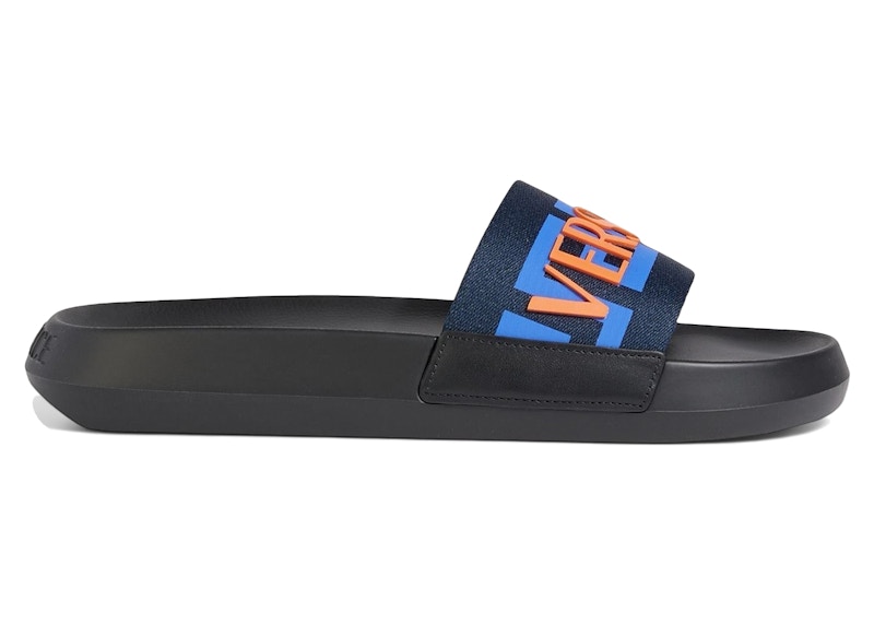 Pre-owned Versace Men's  Greca Logo Slides Sneakers In Black/blue/red