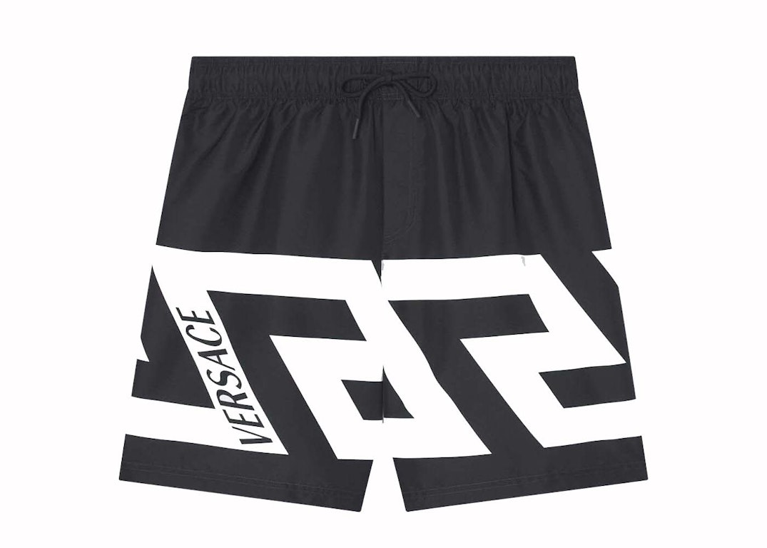 Pre-owned Versace Greca Print Swim Shorts Black/white