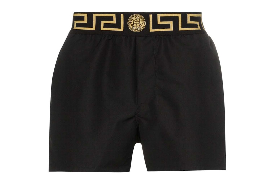 Pre-owned Versace Greca Print Swim Shorts Black