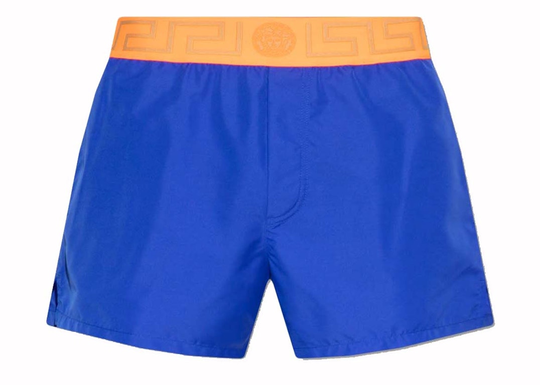 Pre-owned Versace Greca Swim Shorts Blue/orange