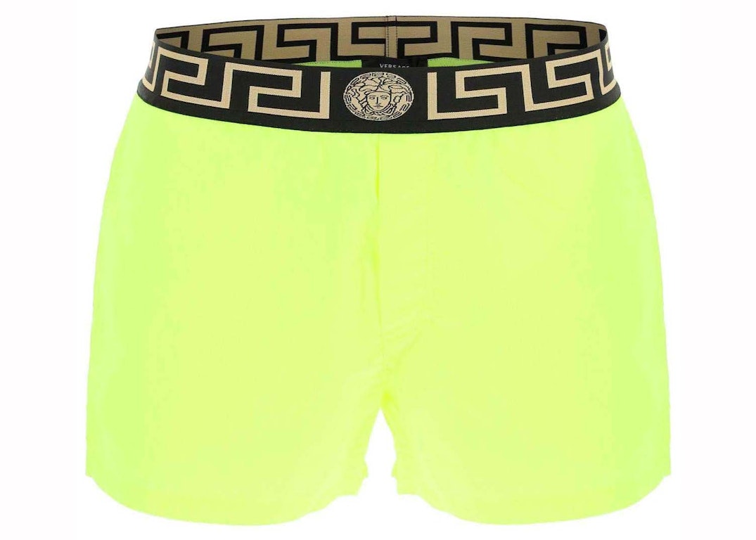 Pre-owned Versace Greca Swim Shorts Fluo Yellow/black