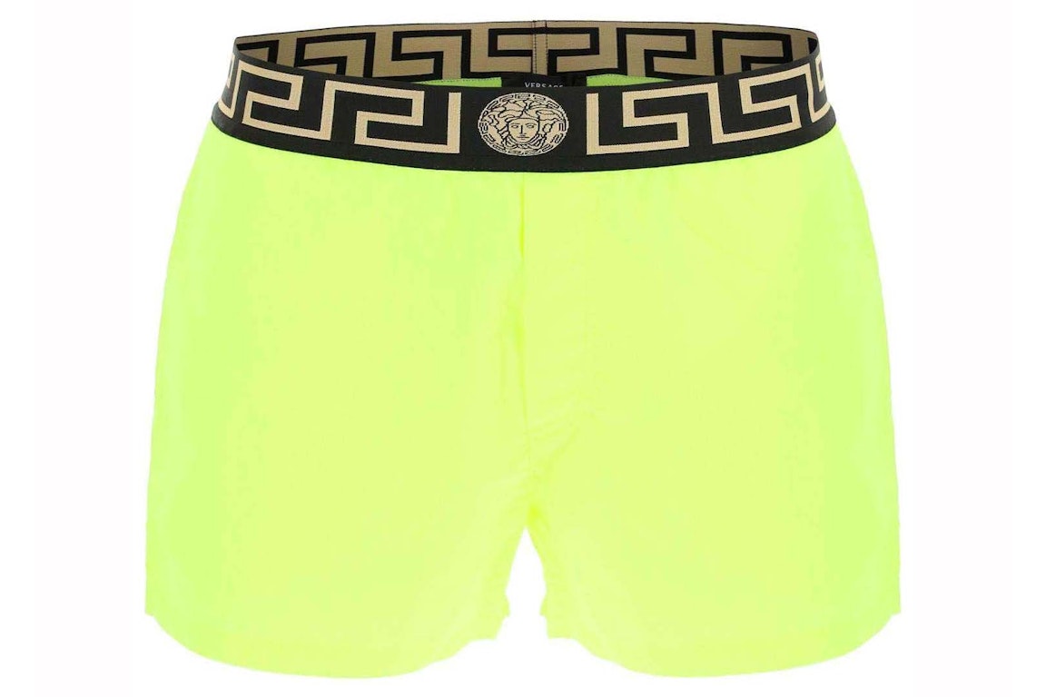 Pre-owned Versace Greca Swim Shorts Fluo Yellow/black